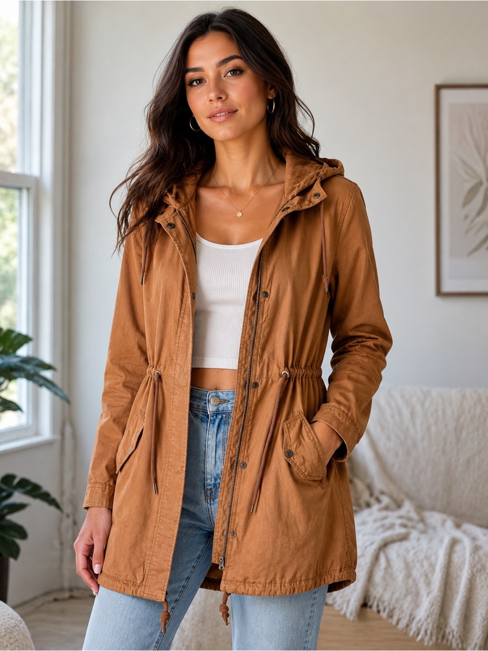 BDG Urban Outfitters Tan Hooded Utility Parka Jacket – Women’s Medium